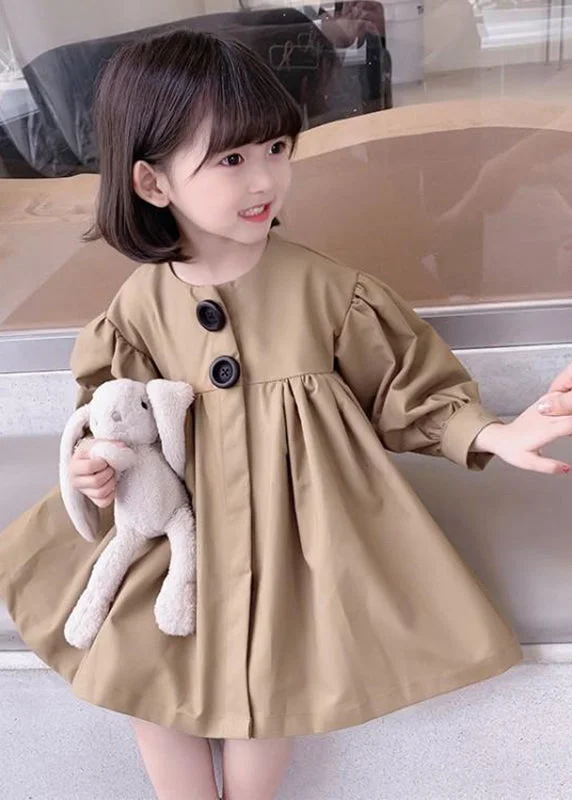 Women's Online Clothing Boutique Cute Khaki O-Neck Patchwork Kids Mid Dresses Fall