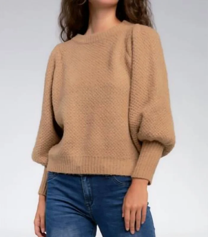 Fashion Essentials Puff Sleeve Sweater In Latte