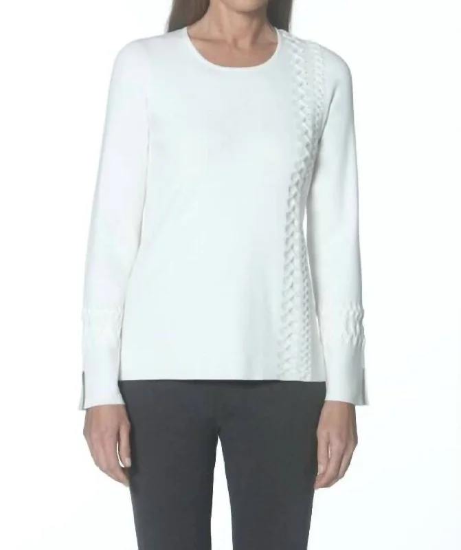 Luxury Women's Fashion Lace Up Tunic Sweater In Ivory