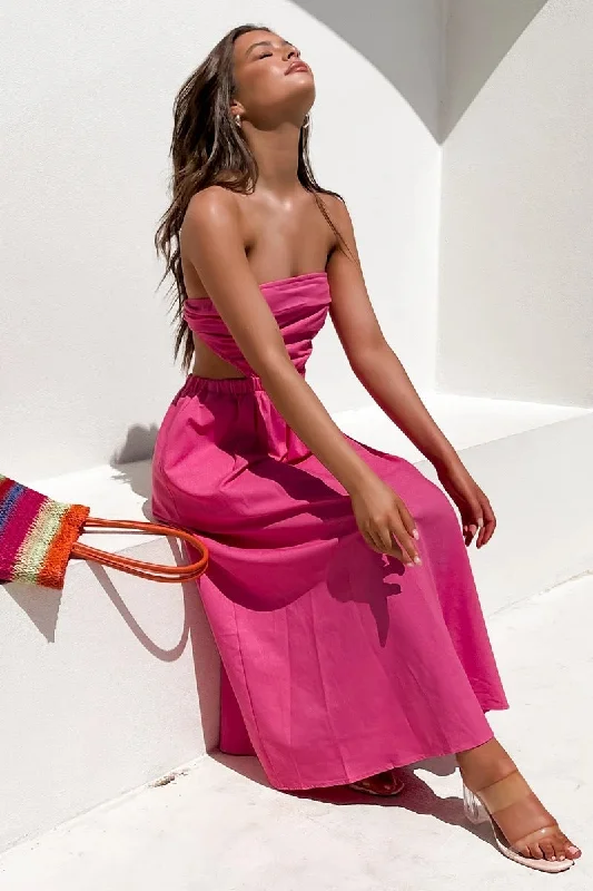 All Season Basics Discount Head Over Heels Strapless Satin Maxi Dress - Pink