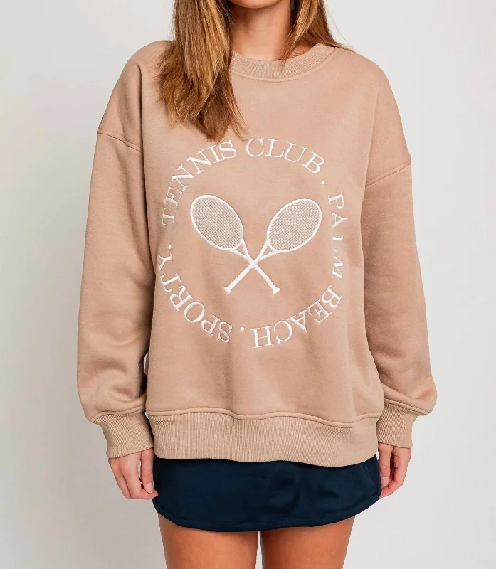 Fashion Essentials Palm Beach Tennis Club Sweatshirt In Tan