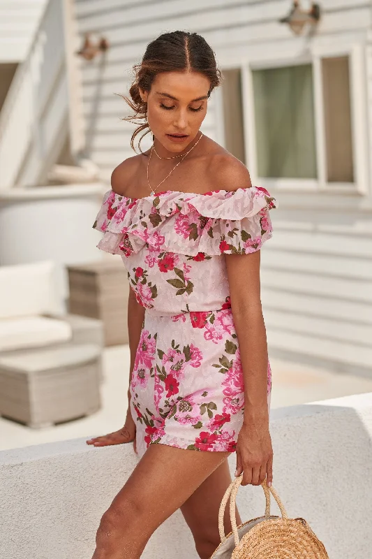 Casual Fashion Celia Floral Off the Shoulder Ruffled Romper