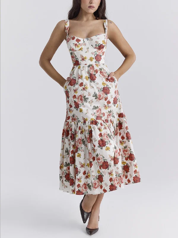 Trend Setting Wardrobe Sweet Spicy Style Charming Floral Backless Midi Dresses