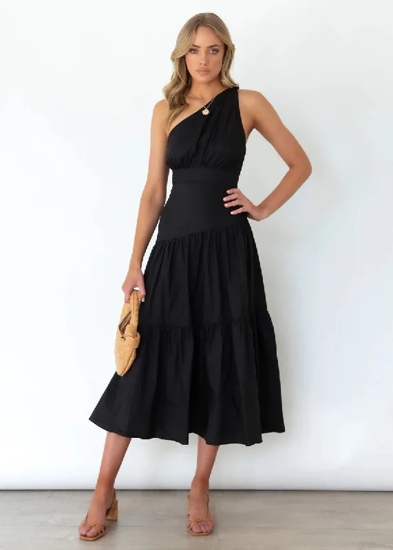 Comfortable Casual Wear Fall In Love One Shoulder Maxi Dress - Black