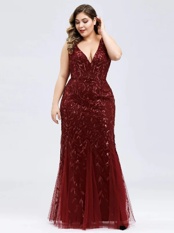 Women's Clothing for All Occasions Plus Size Women's Double V-Neck Fishtail Seuqin Evening Dress