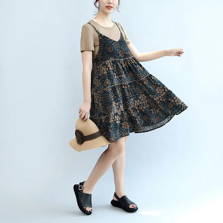 Fashion Forward Outfits 2024 summer brown casual t shirt and floral stylish sleeveless linen dresses two pieces