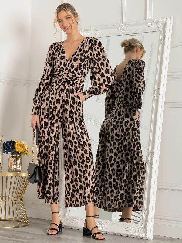 Chic And Comfortable Jolie Moi Kylie Long Sleeved Jumpsuit, Pink Animal