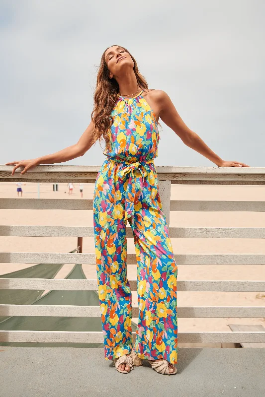 Vibrant Styles Yara Rainbow Floral Lighthearted Trapeze Jumpsuit