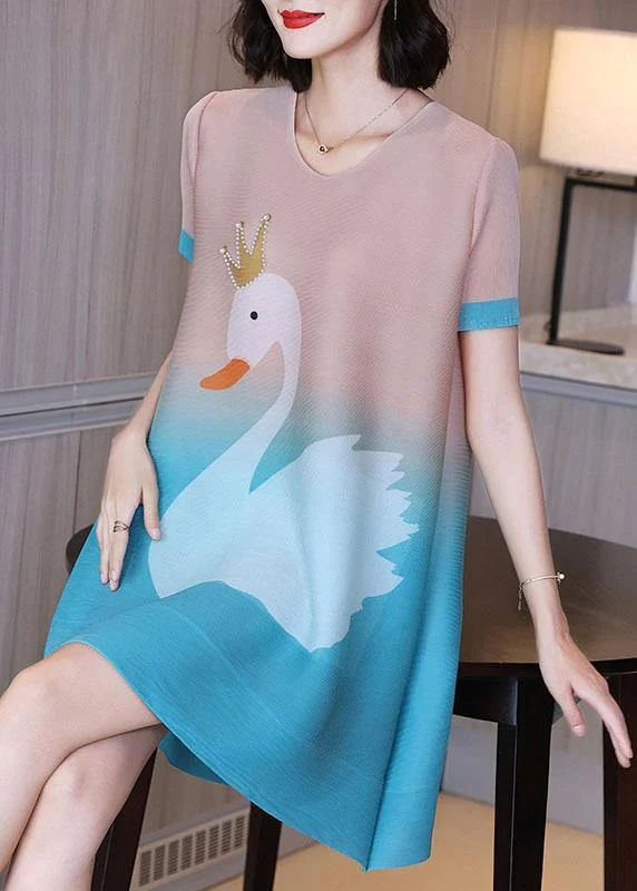 Weekend Sale Unique Baby blue Print swan A Line Party Dress Summer