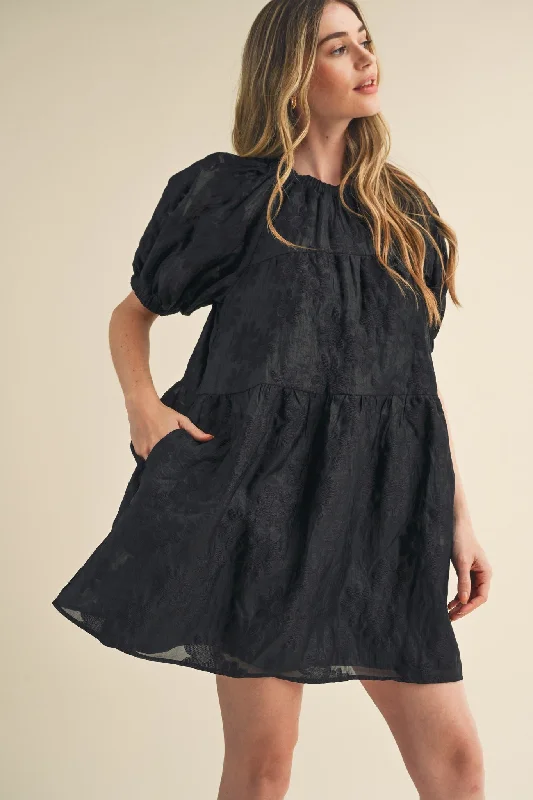 All Season Fashion Collection Black Organza Jacquard Babydoll Dress