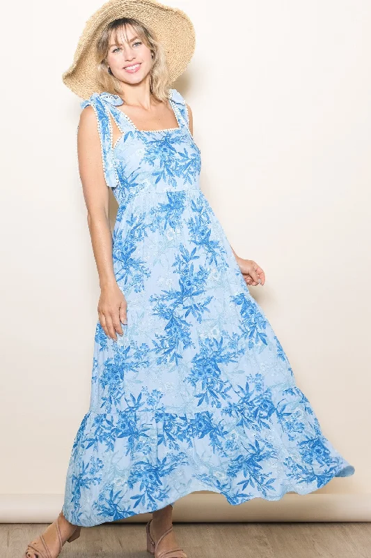 Limited Edition Blue Crochet Trim Floral Maxi Dress