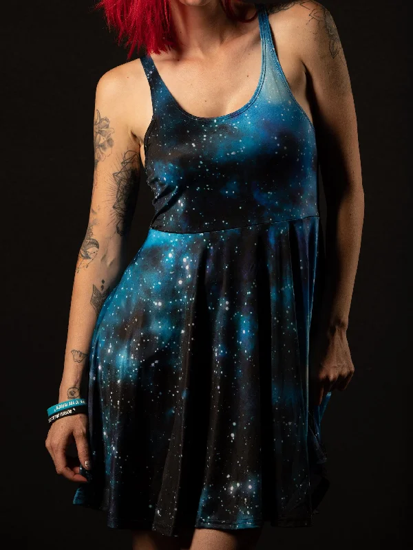 Women's Clothing Stores Blue Galaxy Flowy Racerback Dress