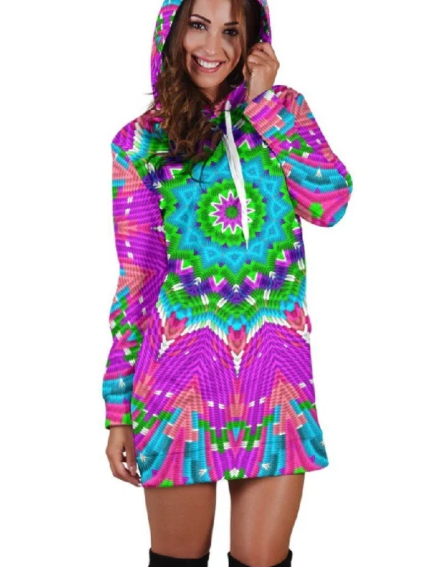 Athleisure Wear Color Blocks Mandala Hooded Dress