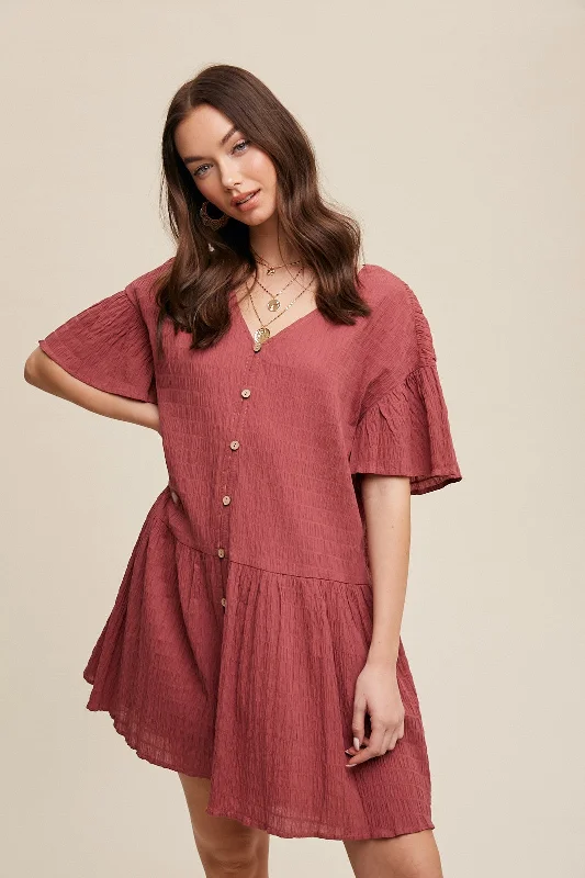 Get The Latest Trends Deep Rose Crinkle Loose Fit Mini Dress