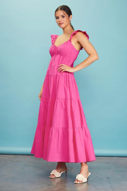 Fashionable Dresses for Women Fuchsia Sleeveless Tiered Maxi Dress