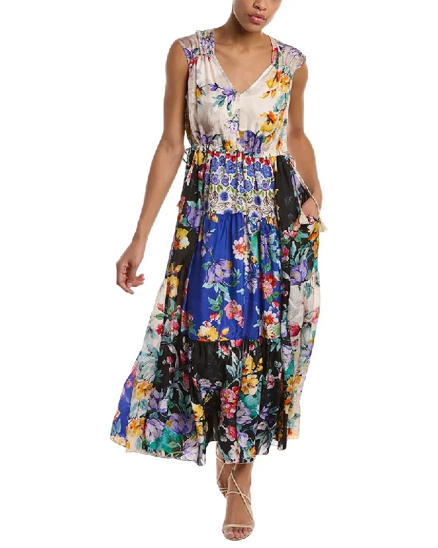 Women Wear Online Johnny Was Sky Flower Natania Silk Dress