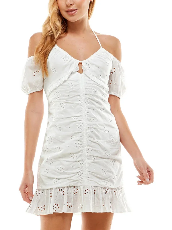 Bid Farewell To The Old Season Juniors Womens Eyelet Short Mini Dress