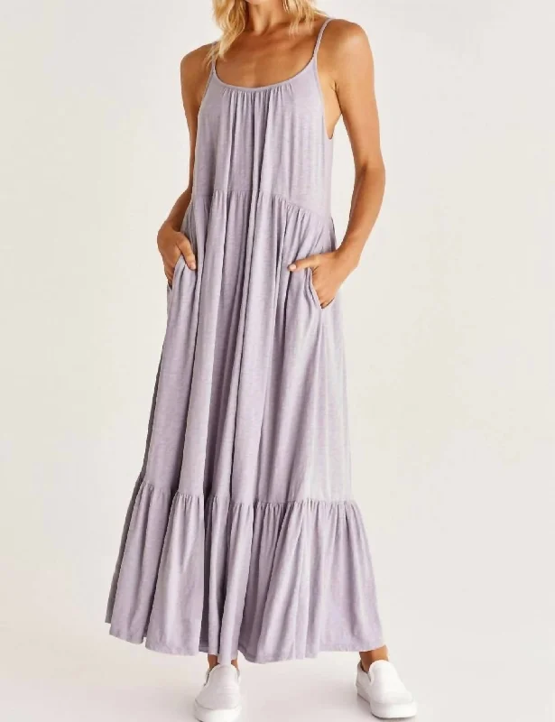 Massive Savings Lido Slub Tiered Maxi Dress in Lavender Ash