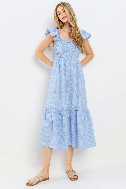 Seasonal Women's Fashion Trends Light Blue Sleeveless Smocked Tiered Dress