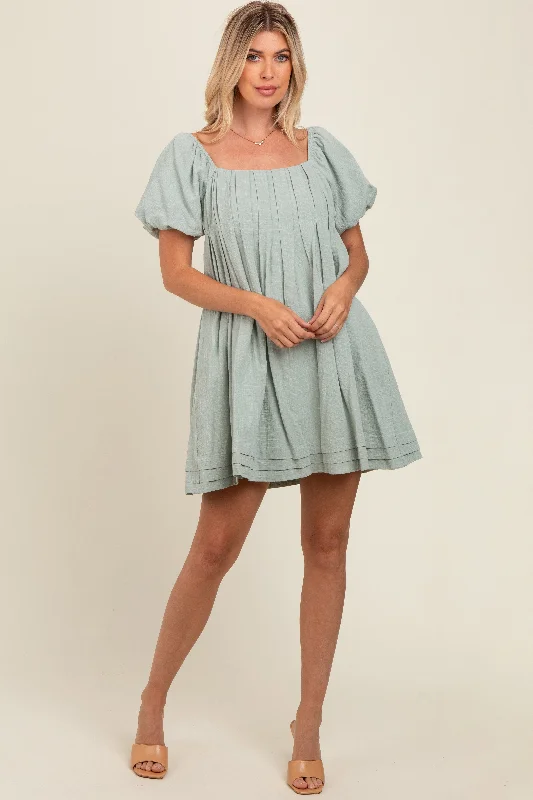 Best Boutiques Online Light Olive Puff Sleeve Layered Hem Dress