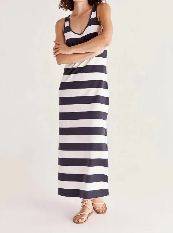 Workwear Fashion for Women Mallory Stripe Maxi Dress in Navy/White