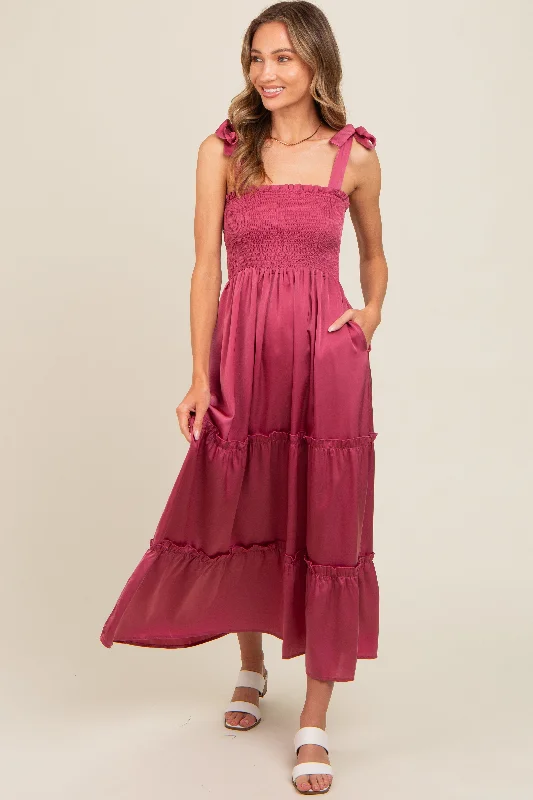 Trendy Aesthetics Mauve Satin Smocked Maxi Dress