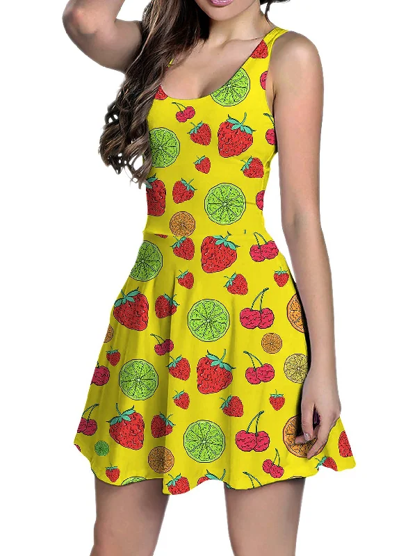 Women Fashion Neon Fruity Drip (Yellow) Racerback Tank Dress