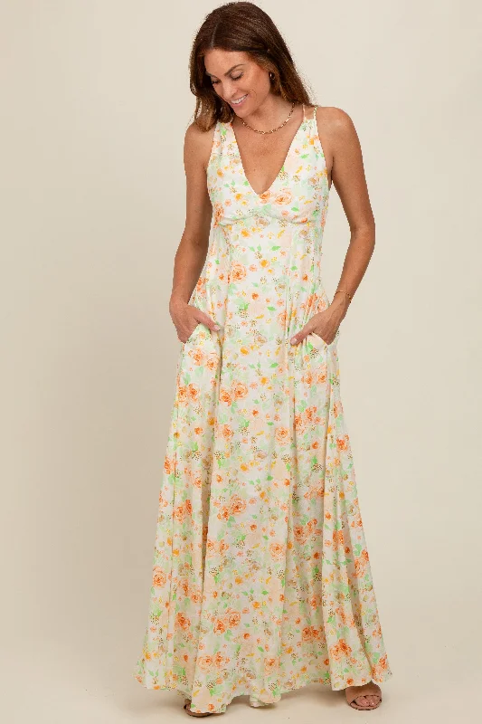 Unbeatable Prices Peach Floral Crisscross Back Maxi Dress