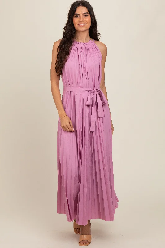 Exclusive Sale Pink Pleated Empire Tied Waist Midi Dress