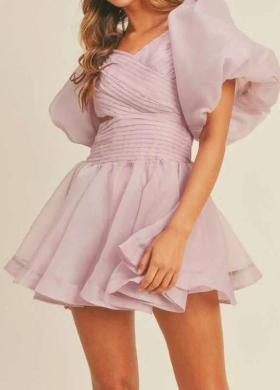 Easygoing Women's Style Puff Sleeve Mini Dress in Lavender