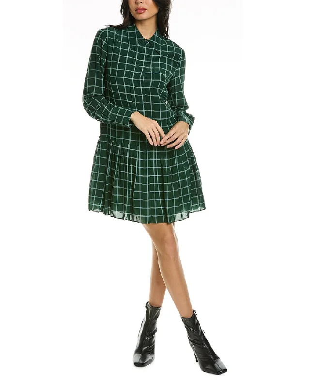 Chic Women's Outfit Ideas Rebecca Taylor Windowpane Pleated Silk Shirtdress