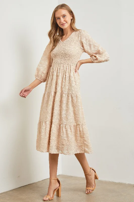 Trendy Casual Outfits Sand Embroidered Chiffon Dress