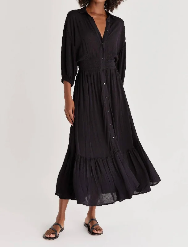 Online Boutiques Tanya Solid Maxi Dress in Black