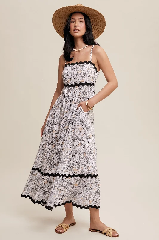 Flash Sales This Week Taupe Floral Wavy Trim Maxi Dress