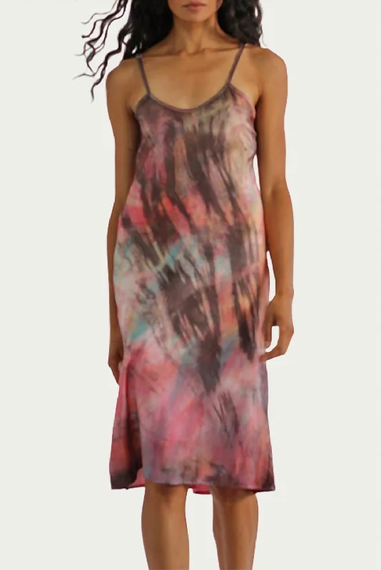 Casual Women's Clothing Tie-Dyed Silk Charmeuse Slip Dress in Multi