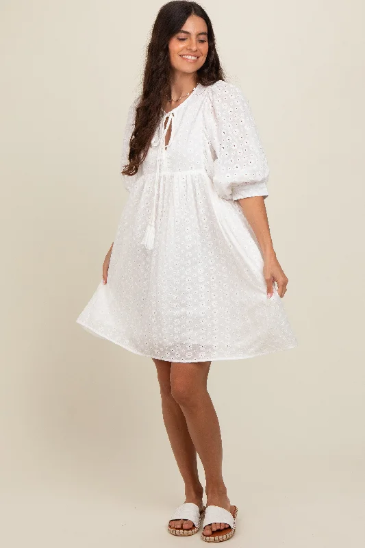 Trendy Styles White Floral Eyelet Puff Sleeve Dress