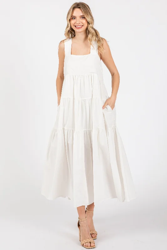 Plus Size Women's Fashion White Tiered Maxi Dress