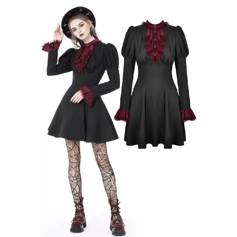 Women's Outerwear for All Weather Conditions Women's Gothic Puff Sleeved Frilly Necktie Dress