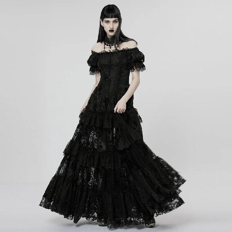 Limited Stock, Big Discounts Women's Gothic Puff Sleeved Ruffles Lace Wedding Dress