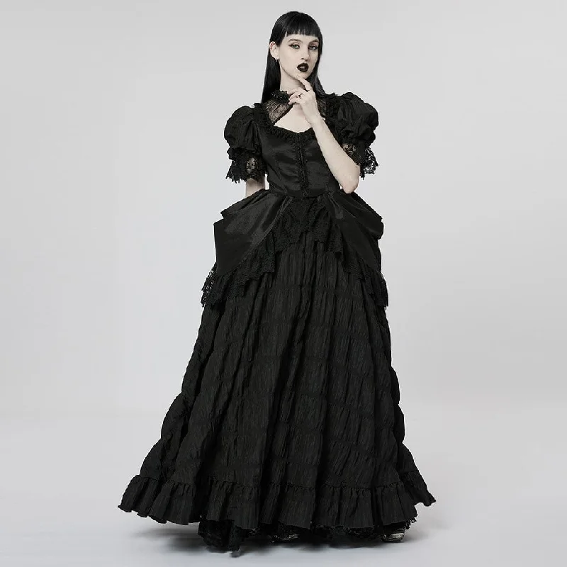 Women's Seasonal Fashion Trends Women's Gothic Puff Sleeved Ruffles Layered Wedding Dress