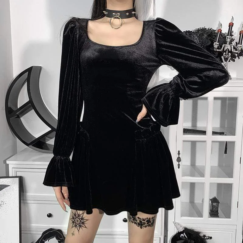 Huge Discounts This Week Women's Gothic Square-cut Collar Puff Sleeved Dress