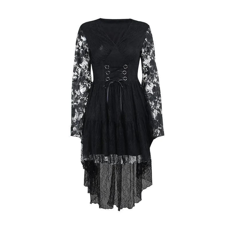 Big Discounts Women's Gothic Strappy Plunging Irregular Lace Dress