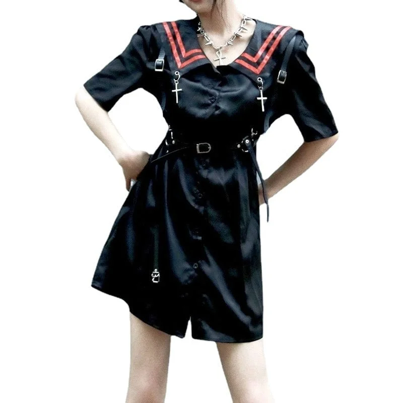 Trendy And Individual Women's Fashion Women's Grunge Sailor Collar Black JK Dress