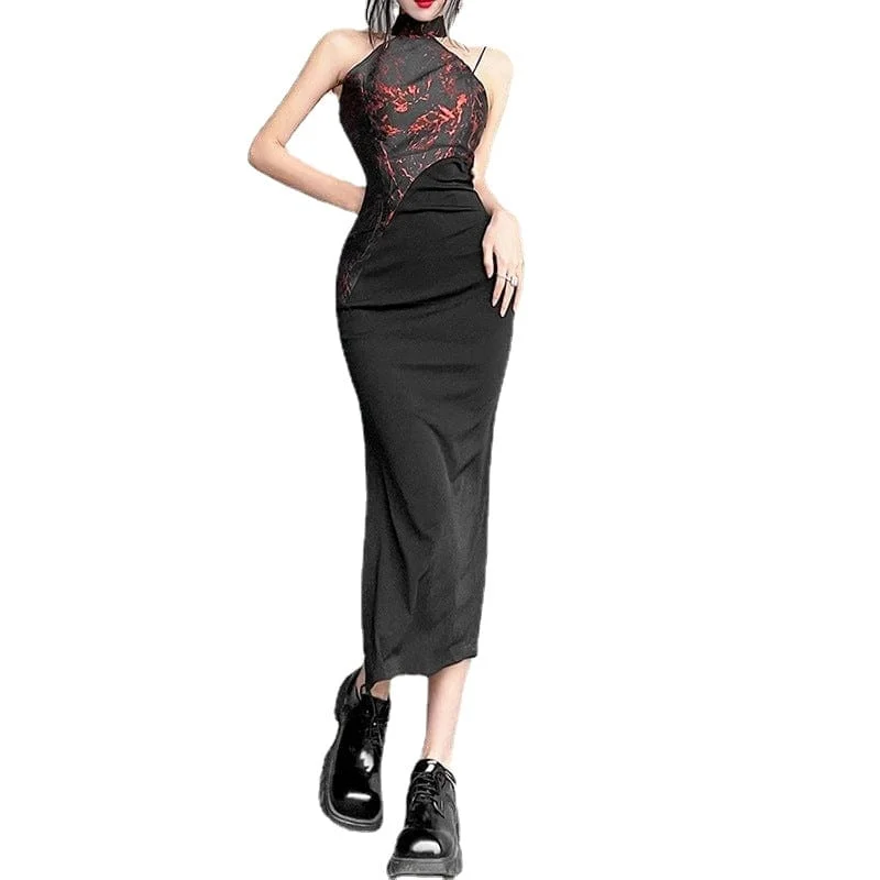 Clothes Sales Women's Grunge Stand Collar Splice Cutout Dress