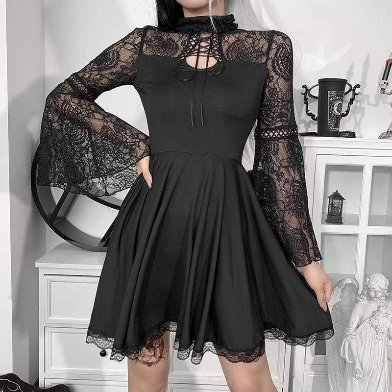 Relaxed Fit Women's Fashion Women's Grunge Strappy Lace Splice Dress