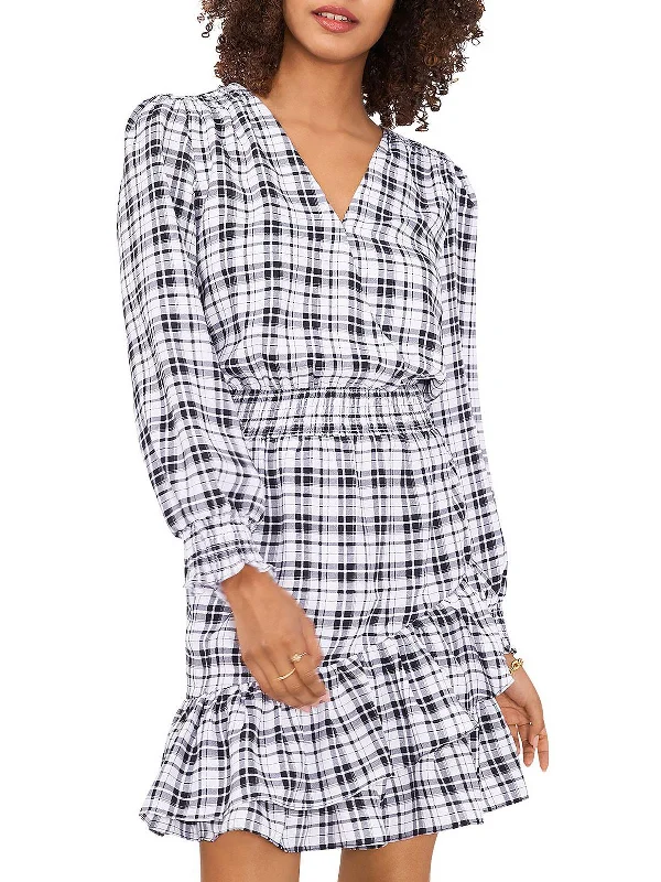 Chic Women's Clothing Womens Plaid Long Sleeves Fit & Flare Dress