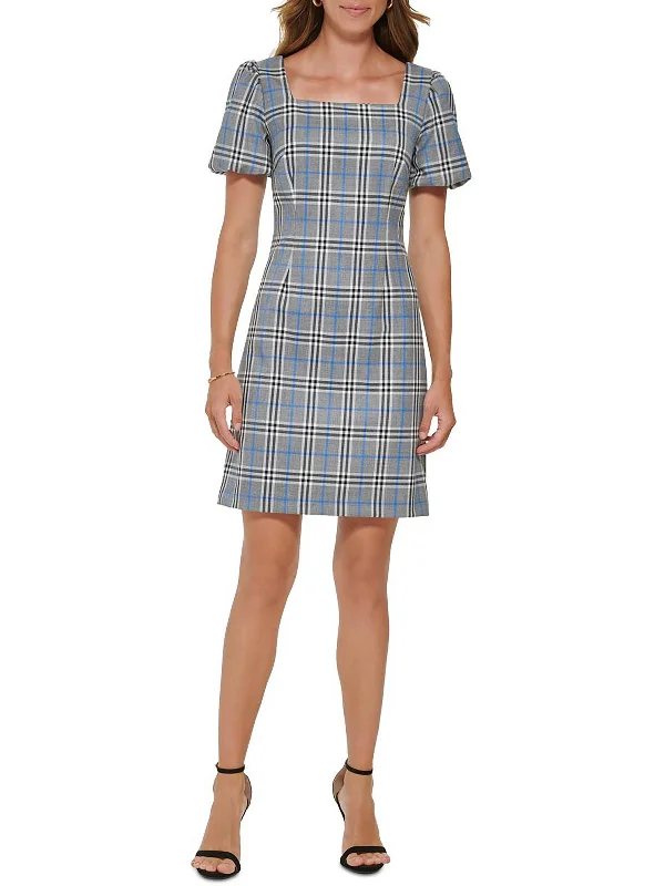 Huge Markdowns Womens Plaid Mini Sheath Dress