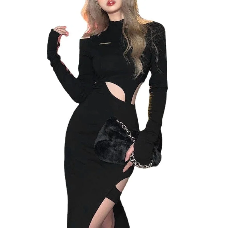 Elegant Women's Clothing Women's Punk Irregular Cutout Split Dress