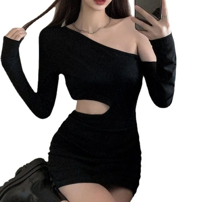 Comfortable Loungewear for Women Women's Punk Slash Shoulder Cutout Plicated Dress