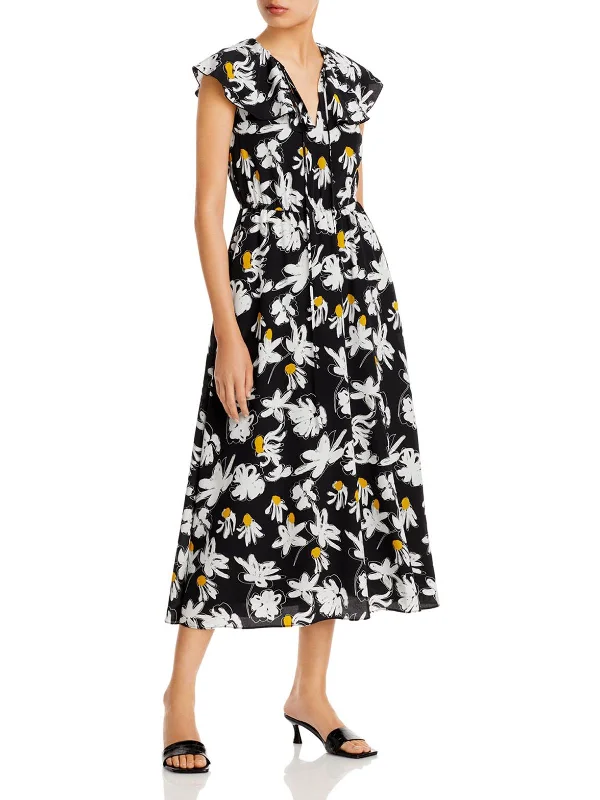 Clearance Sale Womens Ruffled V-Neck Midi Dress